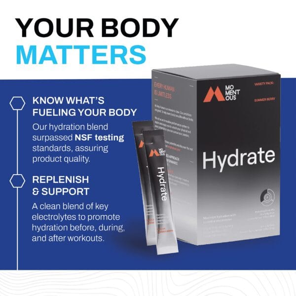 Momentous | Hydrate - Hydration Powder Monodose | Electrolyte Drink Mix | Easy Open Single-Serving Stick - Image 3